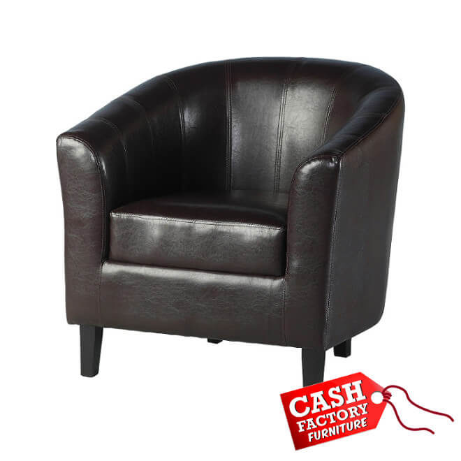 Tempo Tub Chair Brown Cash Factory, Real Leather Tub Chairs Brown