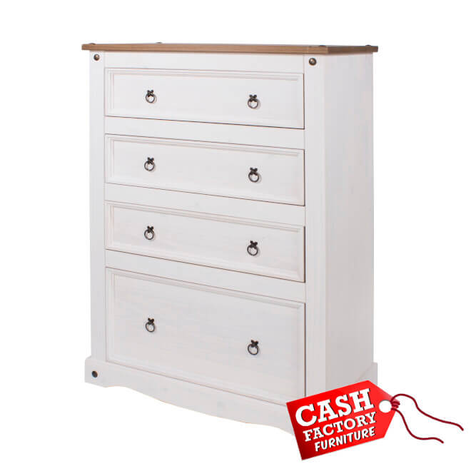 Corona White 4 Drawer Chest Cash Factory Furniture