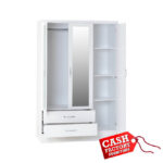 Nevada 3 Door 2 Drawer Mirrored Wardrobe White