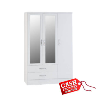 Nevada 3 Door 2 Drawer Mirrored Wardrobe White