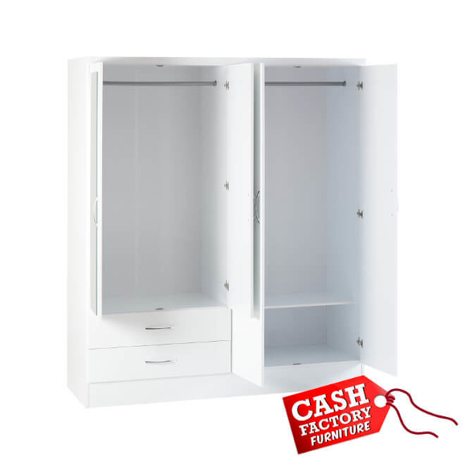 Nevada 4 door wardrobe white discount
