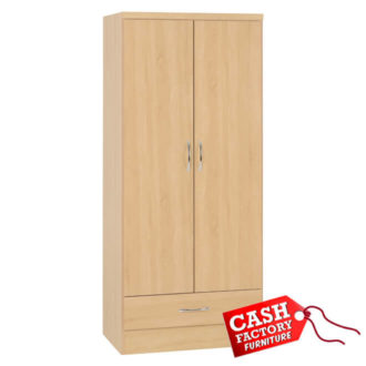 Nevada Oak 2 Door 1 Drawer Wardrobe