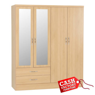 Nevada Oak 4 Door Mirrored Wardrobe