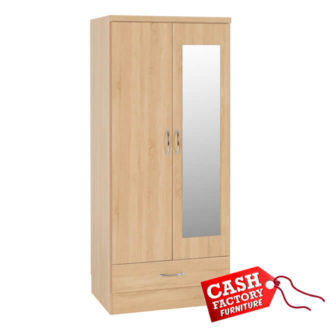 Nevada Oak 2 Door Mirrored Wardrobe