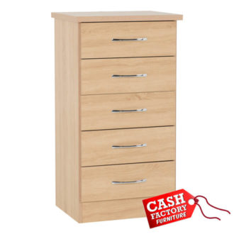 Nevada Oak 5 Drawer Narrow Chest