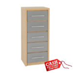 Seville Grey 5 Drawer Narrow Chest