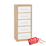 Seville White 5 Drawer Narrow Chest