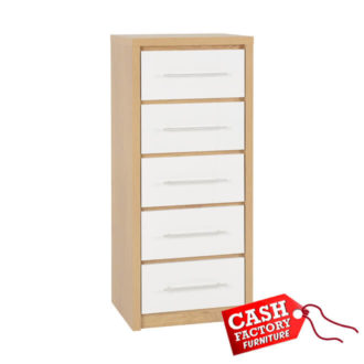 Seville White 5 Drawer Narrow Chest
