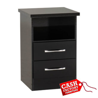 Nevada Black Gloss 2 Drawer Bedside Locker