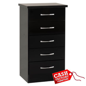 Nevada Black 5 Drawer Narrow Chest