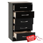 Nevada Black 5 Drawer Narrow Chest