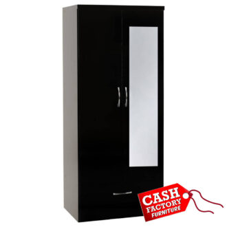 Nevada Black 2 Door Mirrored Wardrobe