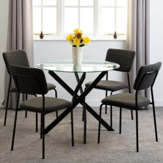 Sheldon 1+4 Dining Set - Glass Grey Boucle