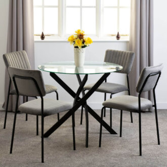 Sheldon 1+4 Dining Set - Glass Grey Velvet