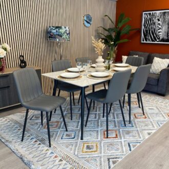 RIga 1 + 6 Dining set - white grey