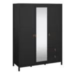 Barcelona Wardrobe with 2 Doors 1 Mirror Door 2 Drawers in Matt Black