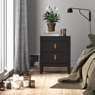 Barcelona Bedside Table 2 Drawers in Matt Black