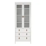 Barcelona China Cabinet 2 Glass Doors with 3 Drawers in White