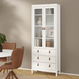 Barcelona China Cabinet 2 Glass Doors with 3 Drawers in White