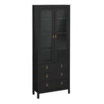 Barcelona China Cabinet 2 Glass Doors with 3 Drawers in Matt Black