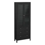 Barcelona China Cabinet 2 Glass Doors with 3 Drawers in Matt Black