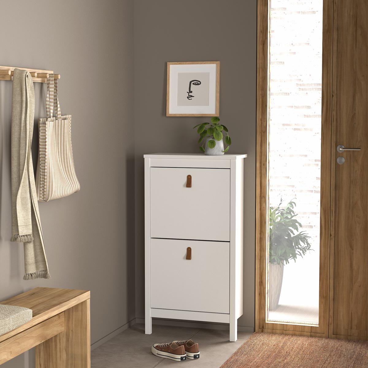 725796834949_6 Barcelona Shoe Cabinet 2 Flip Down Doors in White