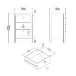 Barcelona Bedside Table 3 Drawers in White