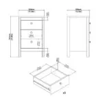 Barcelona Bedside Table 3 Drawers in Matt Black