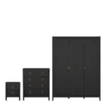 Barcelona Package - Bedside Table 2 Drawers + Chest 5 Drawers + Wardrobe with 3 Doors in Matt Black