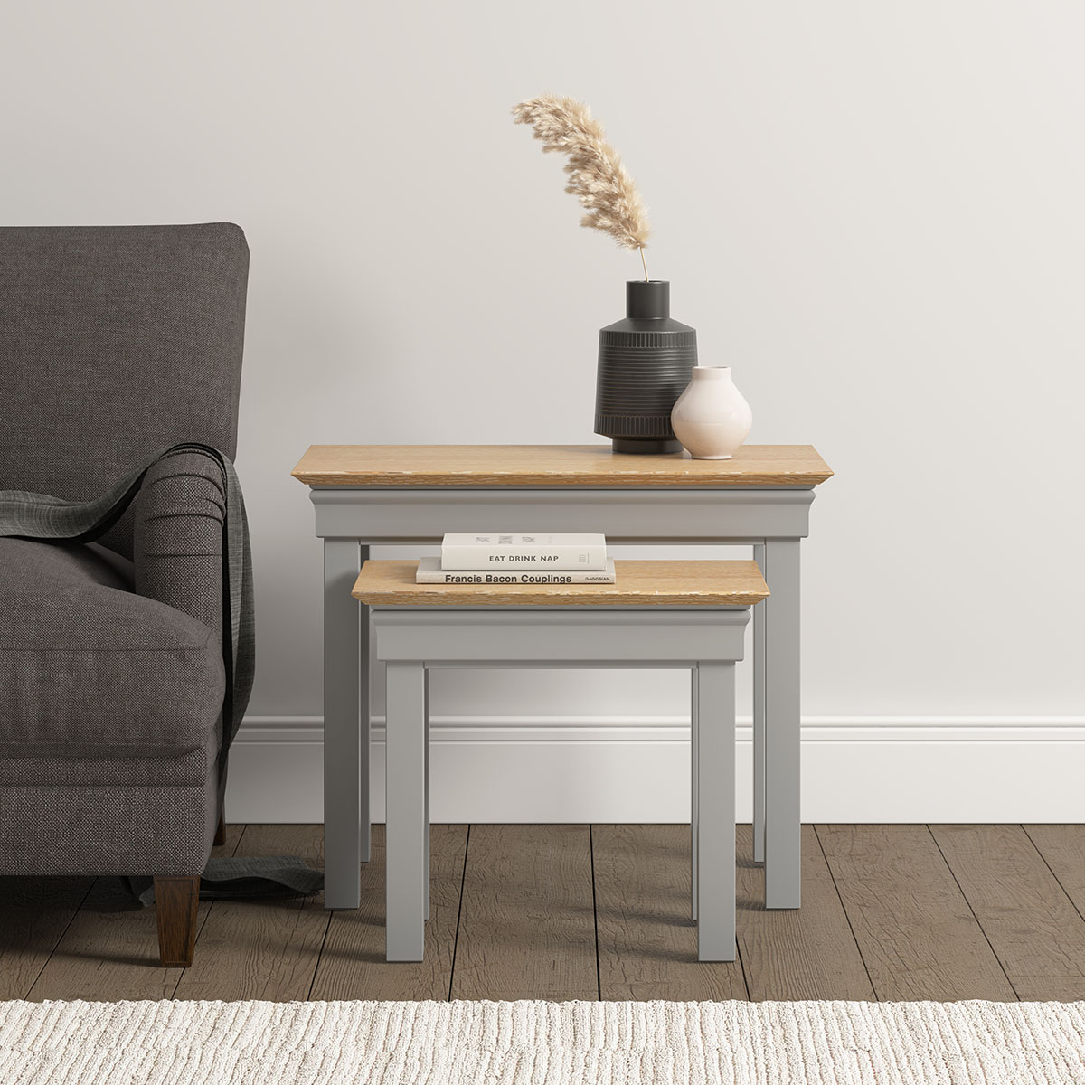 BORDEAUX NEST OF 2 TABLES - PEBBLE GREY OAK 300-303-043 06 BORDEAUX NEST OF 2 TABLES - PEBBLE GREY OAK 300-303-043
