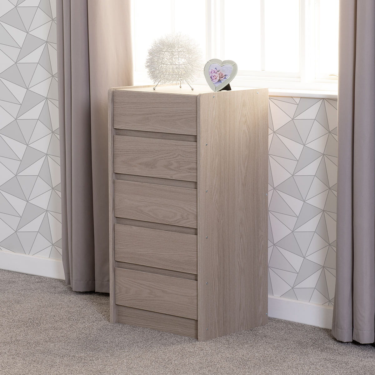 PARIS 5 DRAWER CHEST - SMOKED ASH EFFECT 2024 100-102-195 07 Paris 5 Drawer Chest