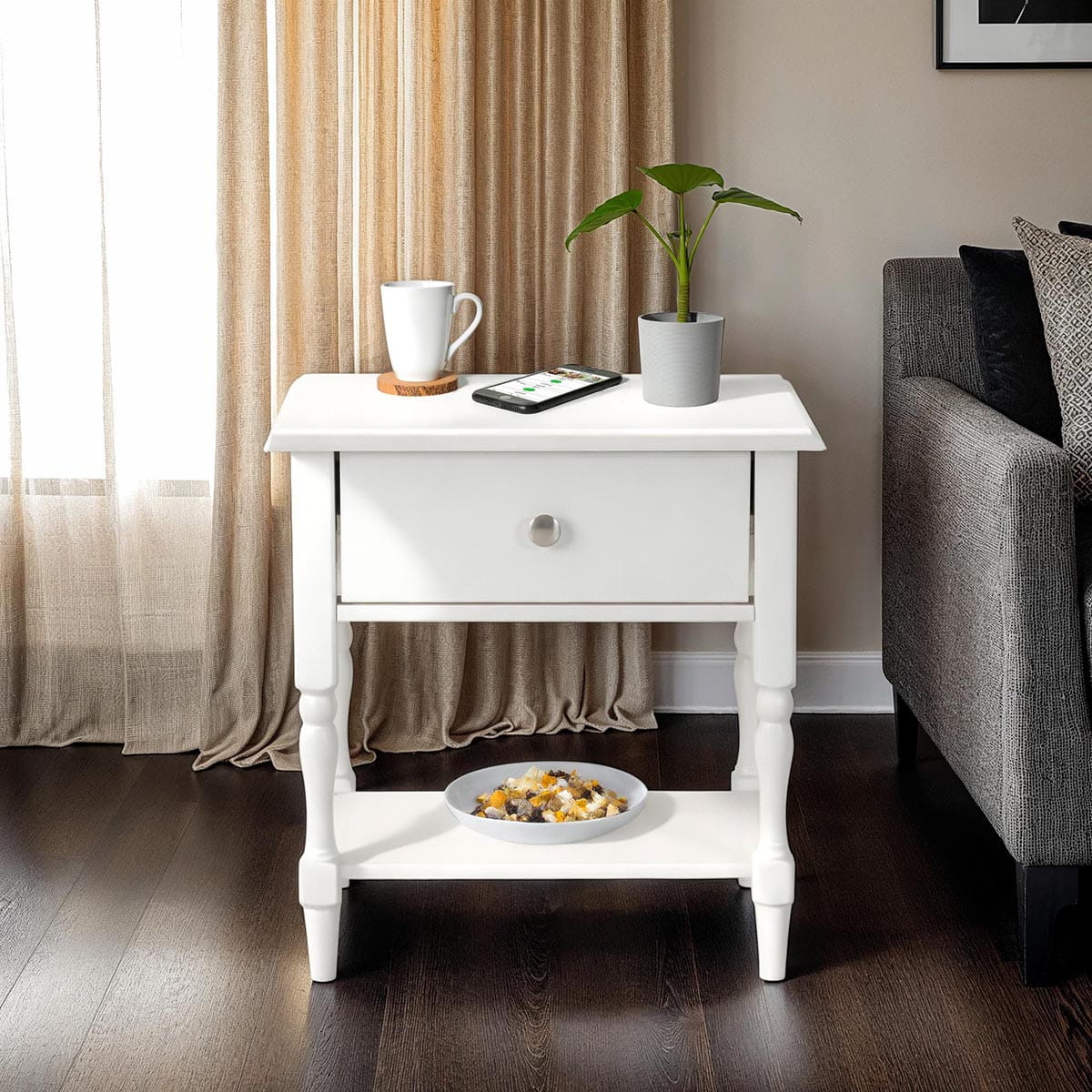 STRATFORD 1 DRAWER SIDE TABLE - WHITE 2025 300-302-067 PR Stratford 1 Drawer Side Table – White