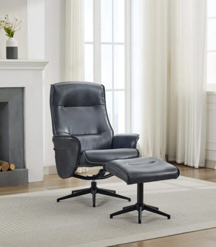 Winston Swivel Chair and Footstool - Ocean Blue