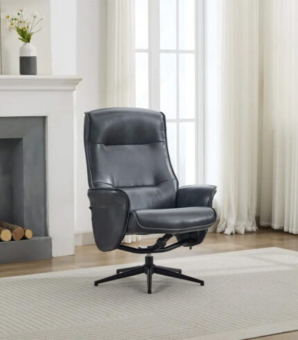 Winston Swivel Chair and Footstool - Ocean Blue